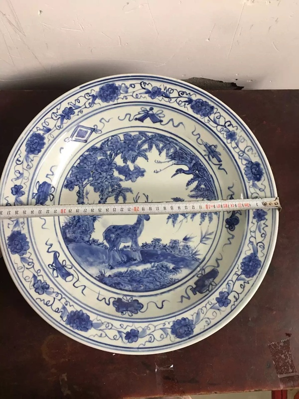 古玩陶瓷鹿鶴同春青花大盤拍賣,當前價格36000元