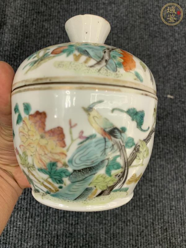 古玩陶瓷同治粉彩花鳥蓋缸真品鑒賞圖