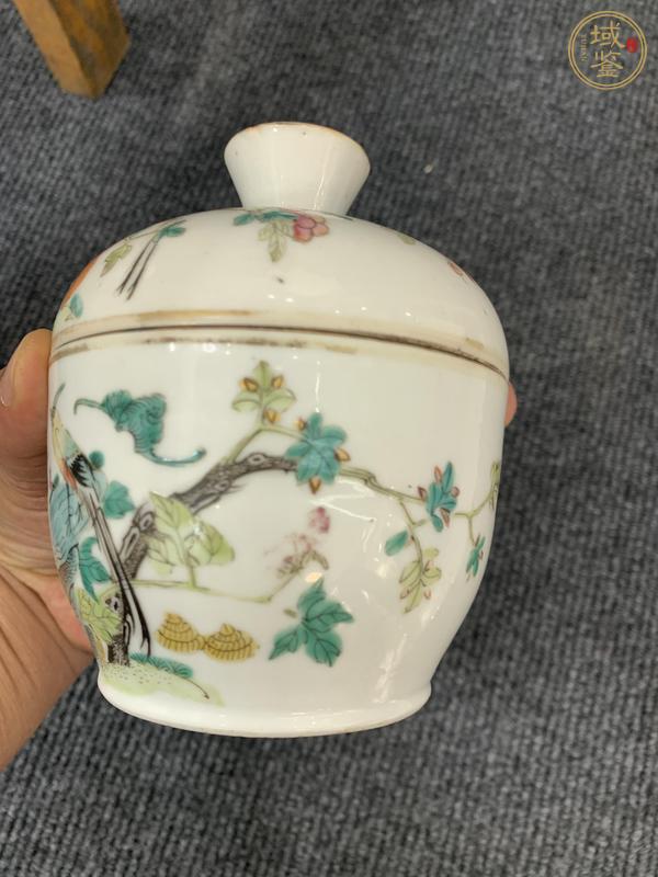 古玩陶瓷同治粉彩花鳥蓋缸真品鑒賞圖