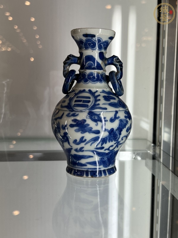 古玩陶瓷清光緒青花云鳳八卦紋雙耳瓶真品鑒賞圖