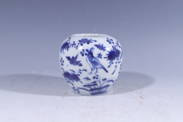 古玩陶瓷晚清·青花花鸟纹水盂拍卖，当前价格2016元