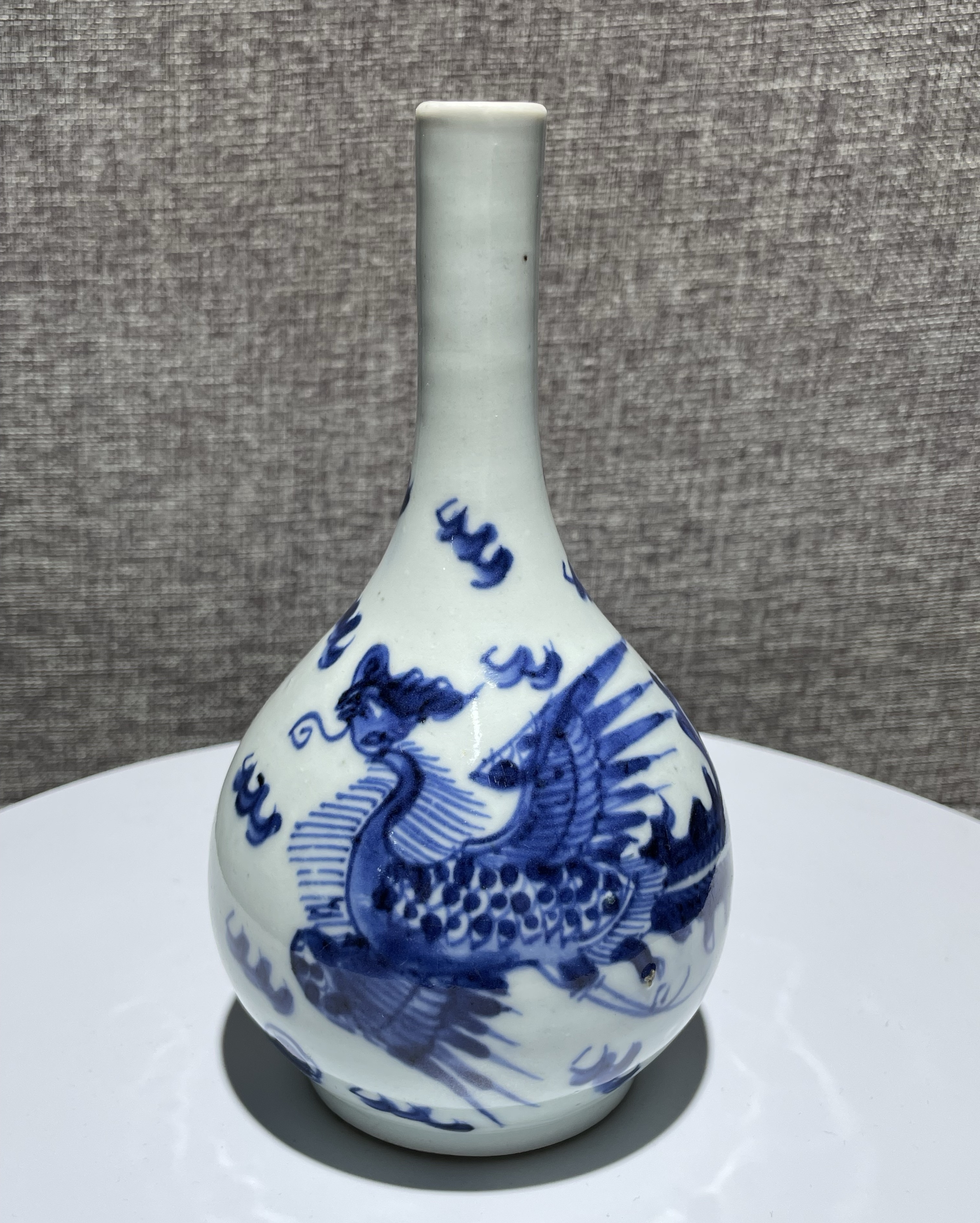 特大 中国古玩 極上 龍泉窯 青磁 陽刻饕餮紋様 花瓶 唐木台付 約30cm-