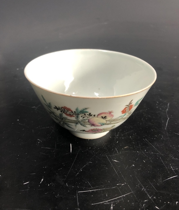 古玩陶瓷粉彩花卉石榴紋碗拍賣,當前價格2860元