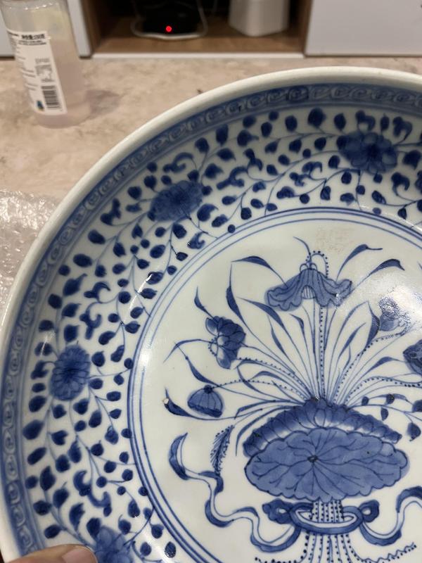 古玩陶瓷雍正一束蓮青花大盤拍賣,當前價格25000元