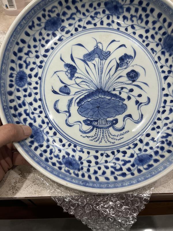 古玩陶瓷雍正一束蓮青花大盤拍賣,當前價格25000元