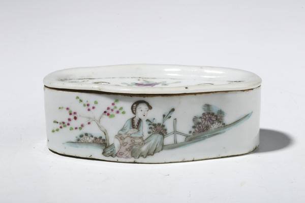 古玩陶瓷民國·淺絳彩桃花仕女紋刨花缸拍賣,當前價格1980元