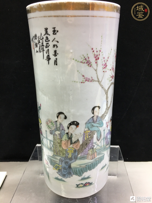 古玩民国人物纹粉彩帽筒真品鉴赏图