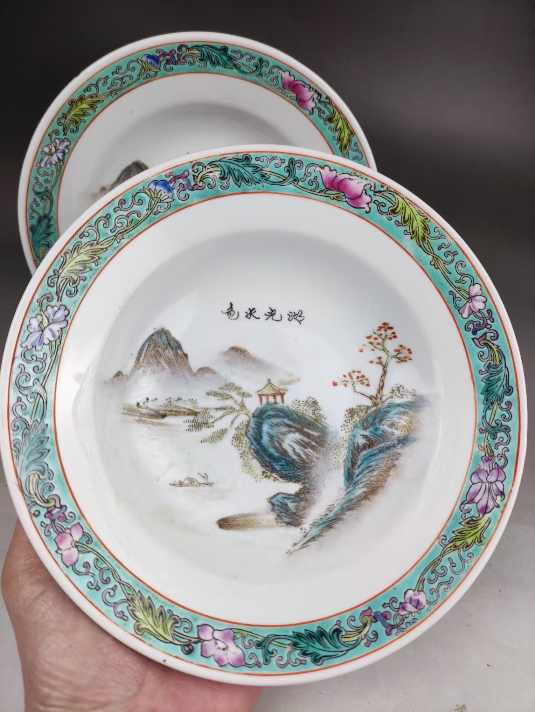 中国 粉彩 山水紋大壺 送料込み250329