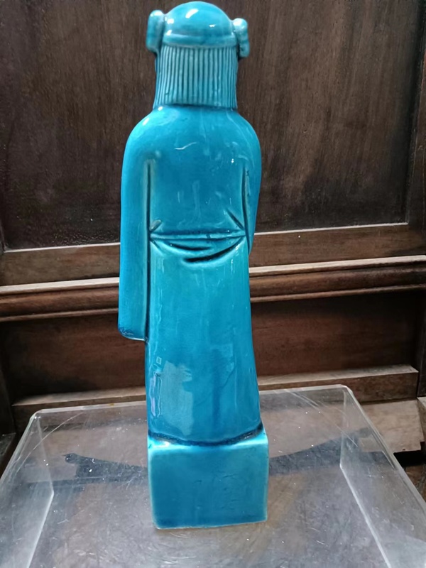古玩陶瓷孔雀藍何仙姑瓷塑拍賣,當前價格2200元