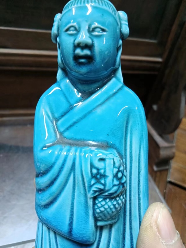 古玩陶瓷孔雀藍何仙姑瓷塑拍賣,當前價格2200元
