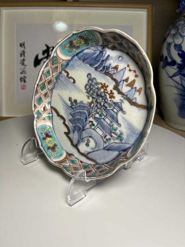 古玩陶瓷日本明治 青花五彩描金山水紋洗(文房器)拍賣,當前價格280元