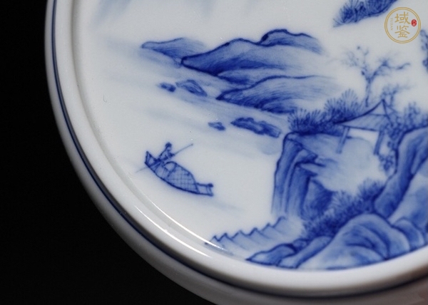 古玩陶瓷山水纹青花洗真品鉴赏图