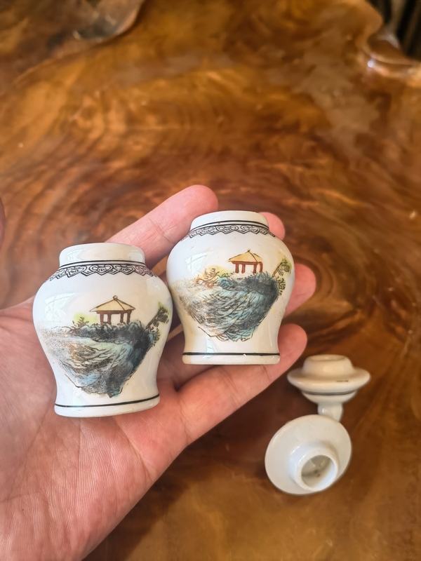 古玩陶瓷景德鎮制款粉彩山水紋蓋罐拍賣,當前價格168元