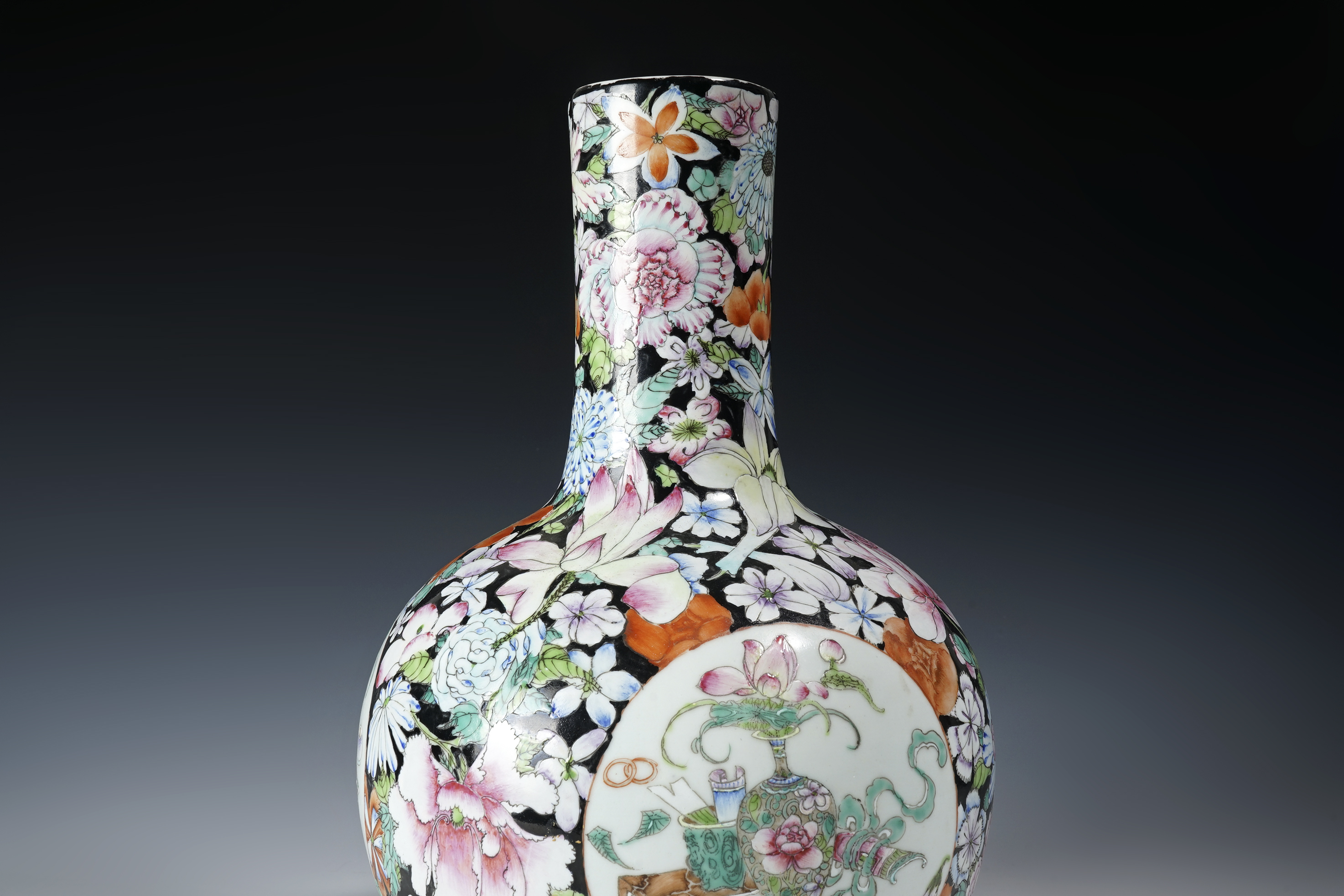 中国古玩 粉彩 天球瓶 大花瓶 高約52cm 時代物 唐物 x031135