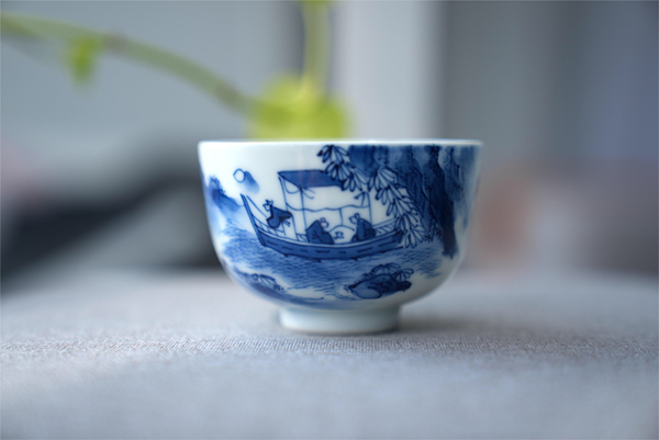 古玩陶瓷晚清 青花赤壁賦詩文杯拍賣,當前價格800元