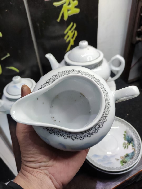 古玩陶瓷粉彩山水紋茶具一套拍賣，當前價格1488元