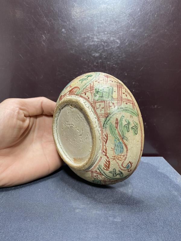 古玩陶瓷明紅綠彩開窗鳳紋粉盒拍賣,當前價格2980元