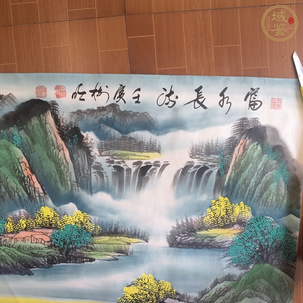 古玩字畫青綠山水橫幅真品鑒賞圖