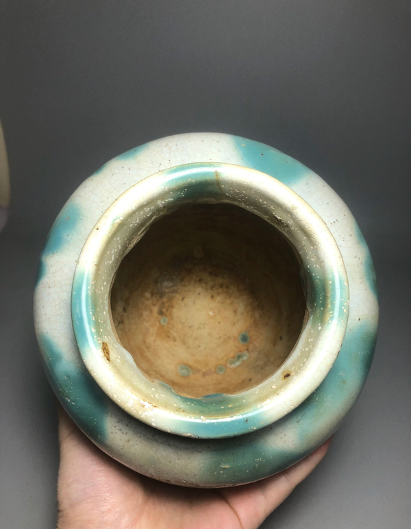 古玩陶瓷仿鈞窯窯變綠釉將軍罐拍賣,當前價格5888元