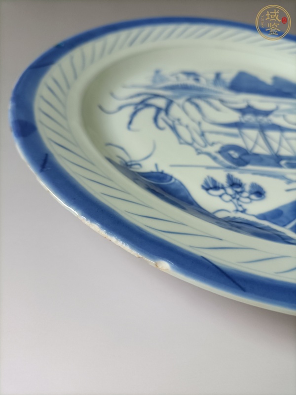 古玩陶瓷清中·青花山水樓閣紋盤真品鑒賞圖