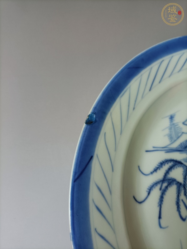 古玩陶瓷清中·青花山水樓閣紋盤真品鑒賞圖