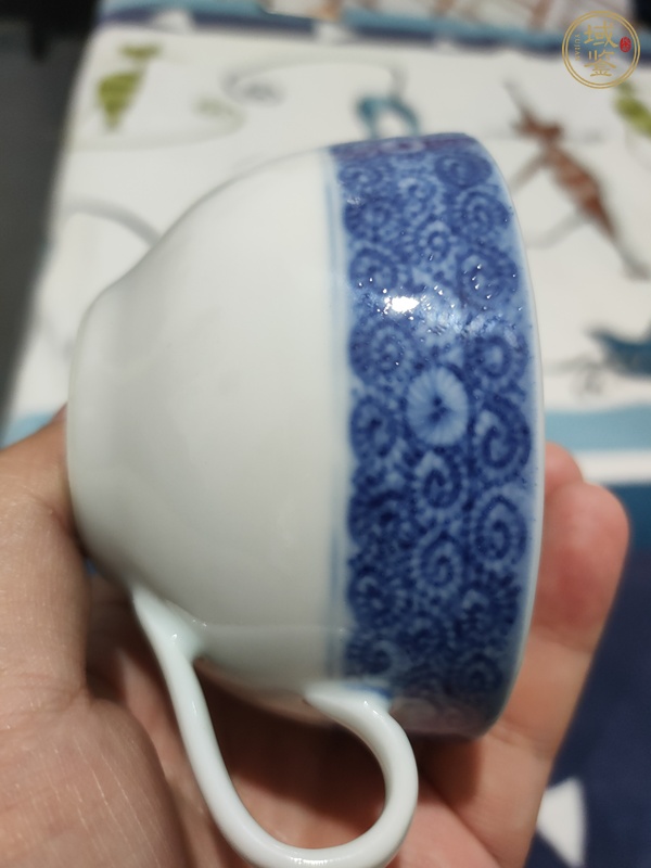 古玩陶瓷青花花卉圖案杯碟一套真品鑒賞圖