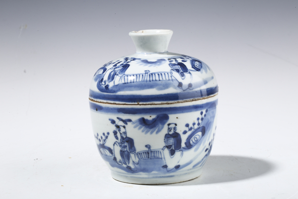 古玩陶瓷清晚·青花和合二仙紋蓋缸拍賣,當(dāng)前價格950元