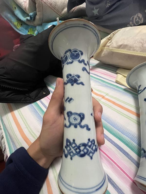 古玩陶瓷青花博古八寶紋花觚拍賣，當前價格2000元