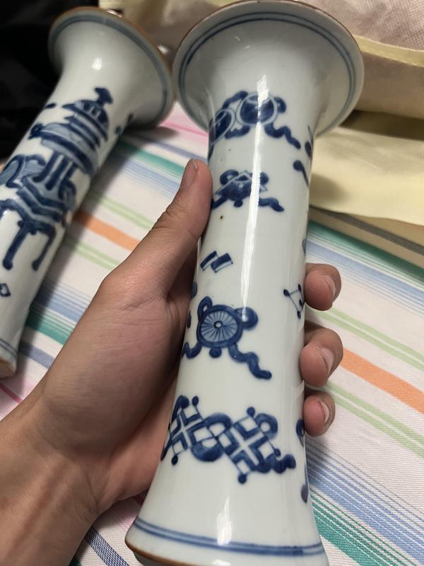 古玩陶瓷青花博古八寶紋花觚拍賣，當前價格2000元