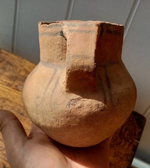 古玩陶瓷红山文化陶双耳圆底罐，实用器非冥器拍卖，当前价格1800元