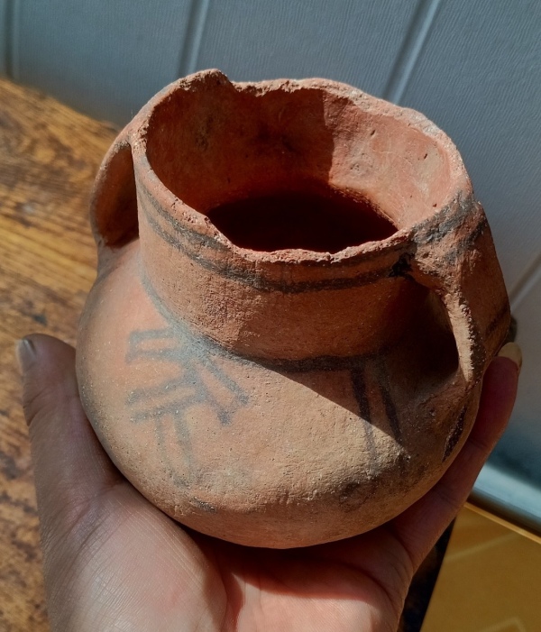 古玩陶瓷红山文化陶双耳圆底罐，实用器非冥器拍卖，当前价格1800元