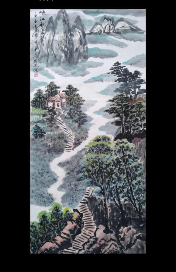 古玩字画中国国家美术家协会理事王大为峡江秋色山水拍卖，当前价格899元