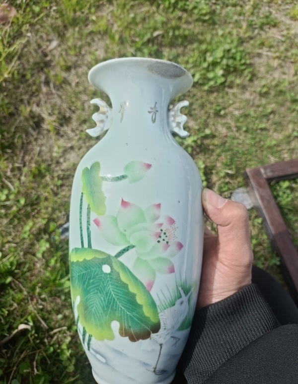 古玩陶瓷粉彩一路連科詩文撇口瓶一對拍賣,當前價格1800元