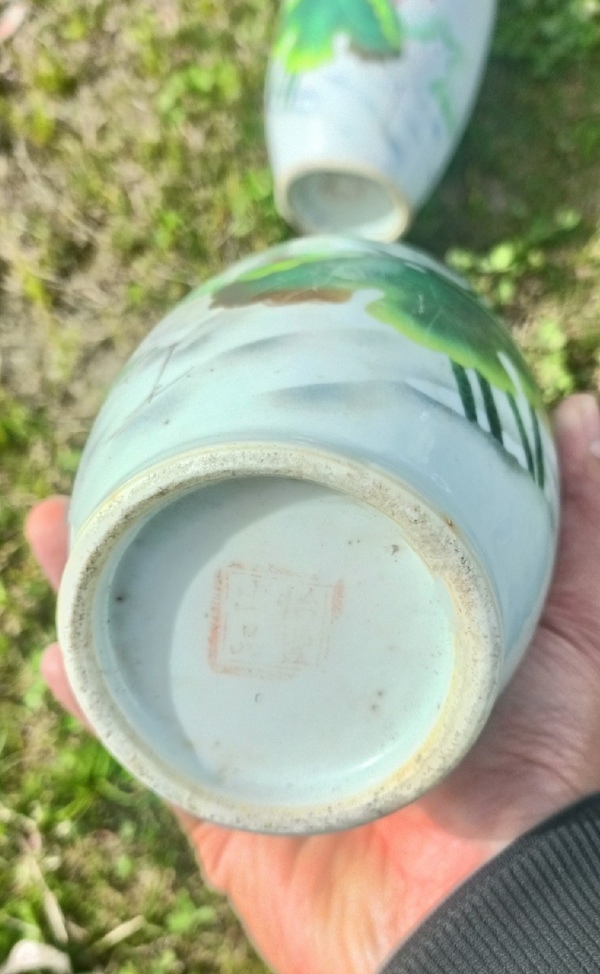古玩陶瓷粉彩一路連科詩文撇口瓶一對拍賣,當前價格1800元