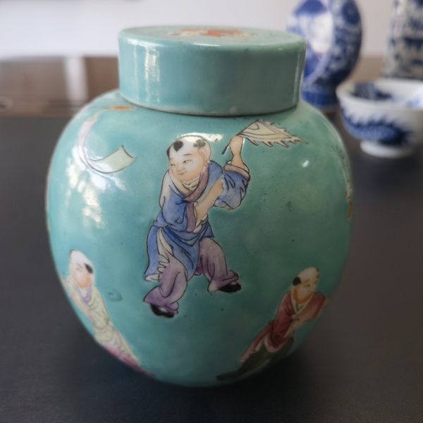 古玩陶瓷綠地粉彩茶葉罐拍賣，當前價格5000元