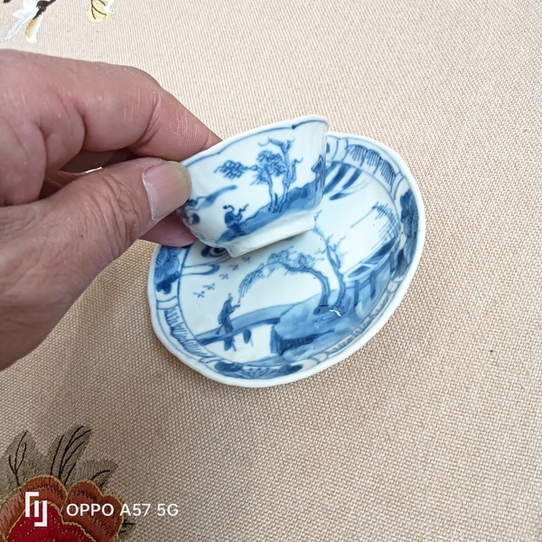 古玩陶瓷康熙 攜琴訪友紋杯碟拍賣,當前價格1550元