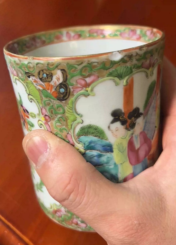 古玩陶瓷清晚期廣彩人物故事圖馬克杯拍賣,當前價格880元