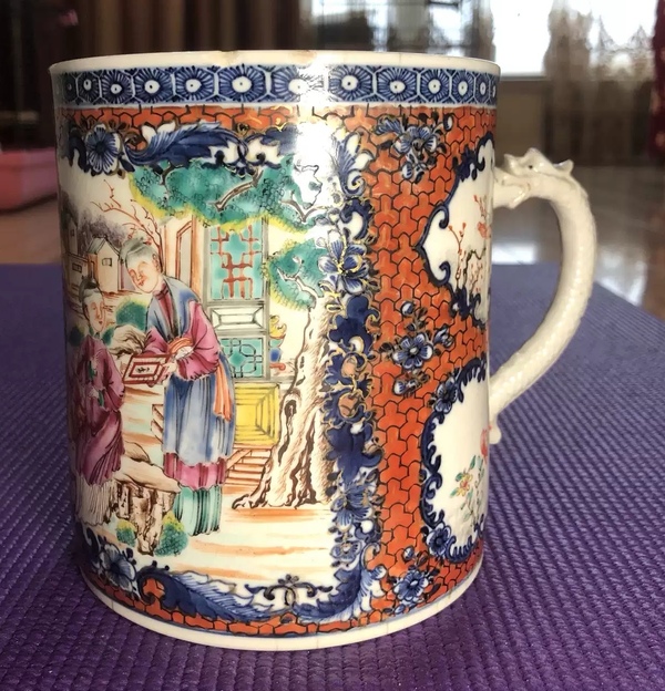 古玩陶瓷清乾隆青花廣彩描金人物故事紋馬克杯拍賣,當前價格3200元