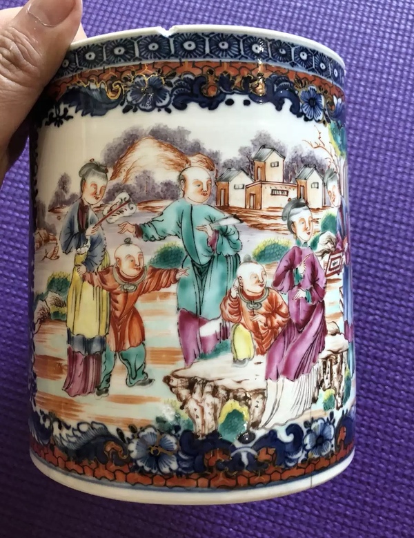 古玩陶瓷清乾隆青花廣彩描金人物故事紋馬克杯拍賣,當前價格3200元