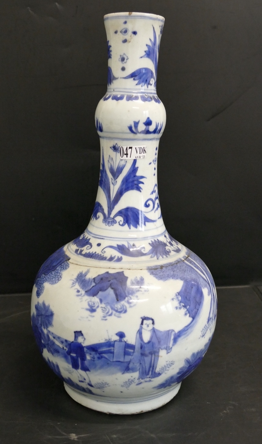 域鉴古玩】青花人物纹蒜头瓶鉴定结果_青花人物纹蒜头瓶真假鉴别