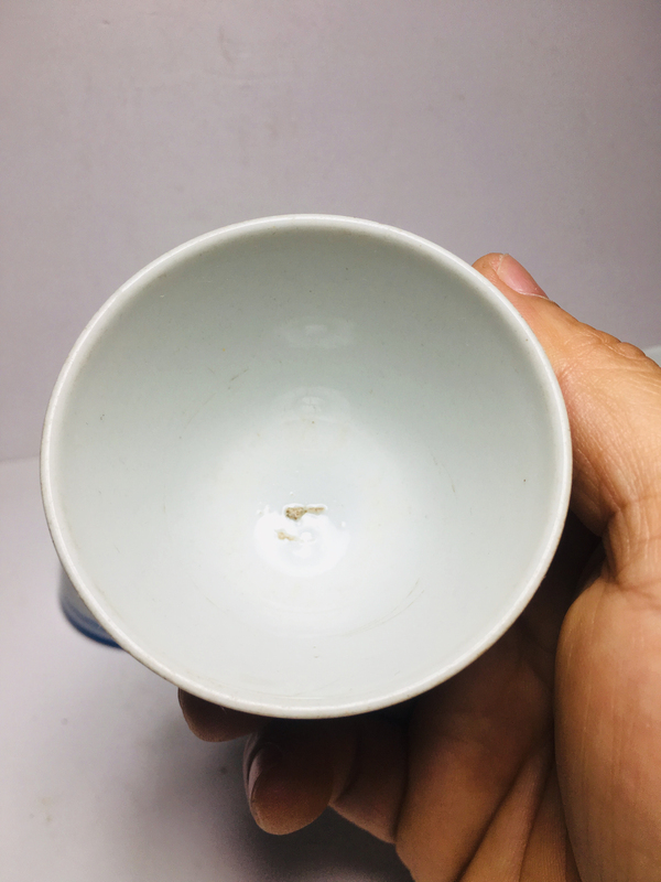 古玩陶瓷青花線條紋壓手杯三個拍賣，當前價格588元