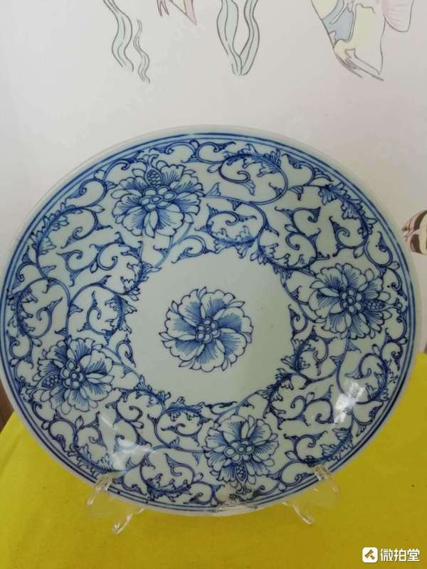 古玩陶瓷清乾隆本朝款細路青花賞盤拍賣,當前價格880元