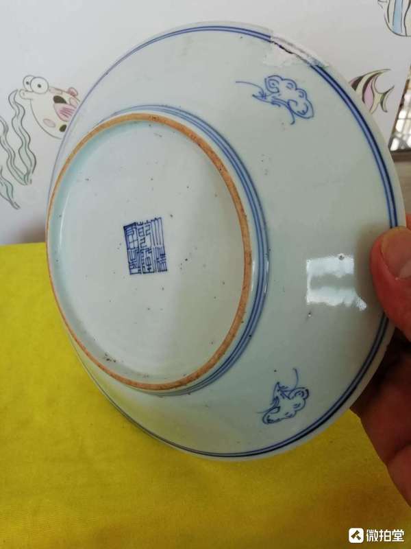 古玩陶瓷清乾隆本朝款細路青花賞盤拍賣,當前價格880元