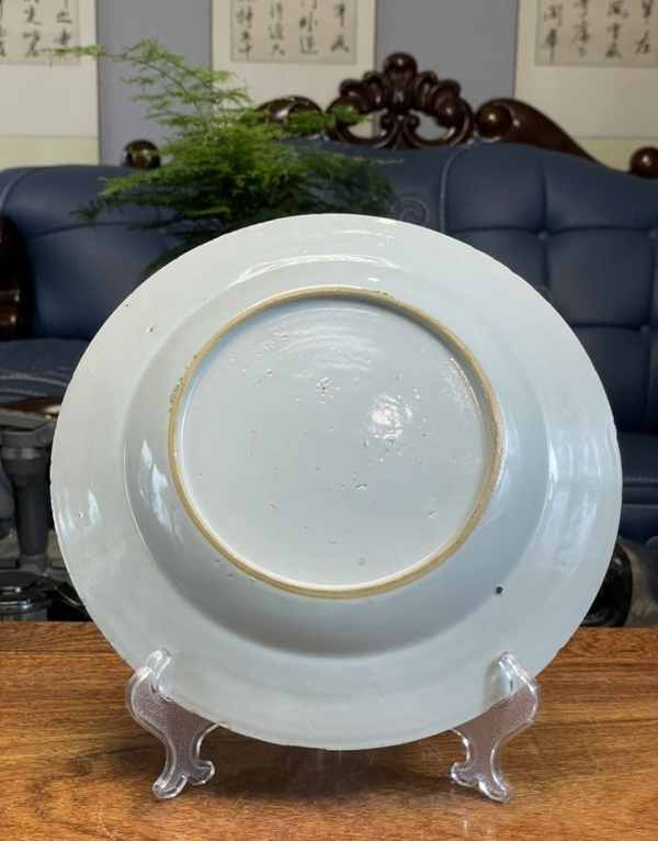 古玩陶瓷【平臺實物保真】清乾隆青花通景山水紋盤拍賣,當前價格958元