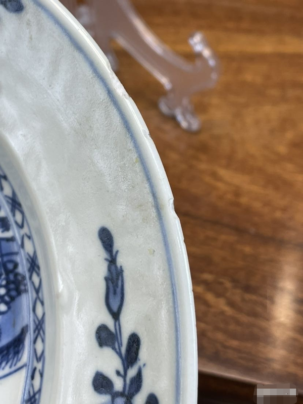 古玩陶瓷【平臺實物保真】清乾隆青花通景山水紋盤拍賣,當前價格958元