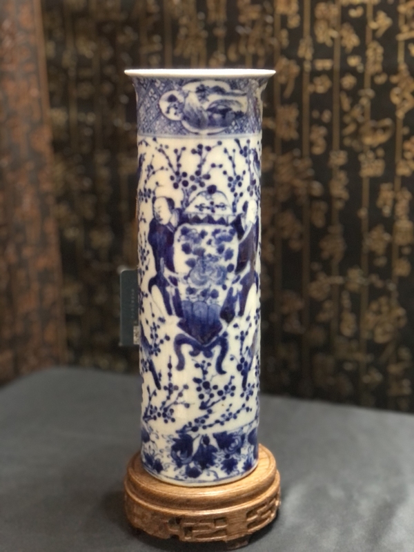 古玩陶瓷清晚期·小康·喜報平安青花花觚拍賣,當前價格2800元