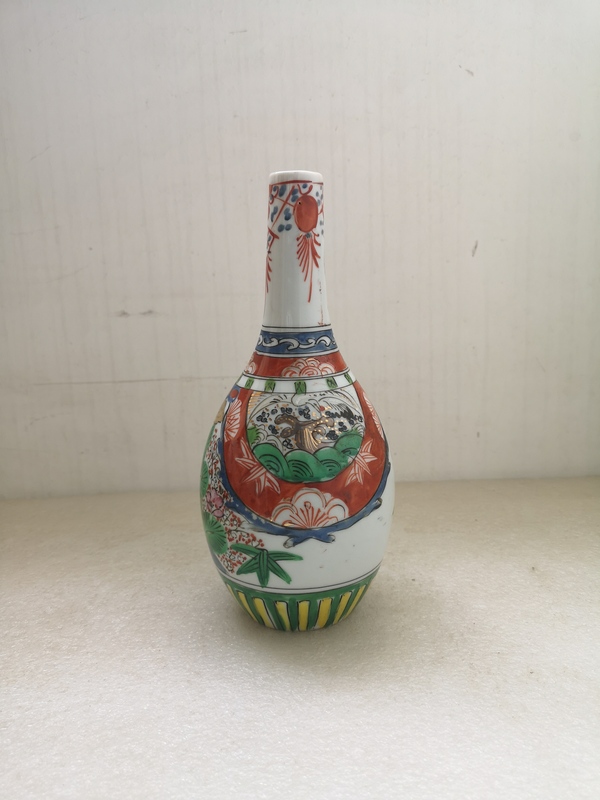 古玩陶瓷民國描金青花五彩瓶拍賣,當前價格398元