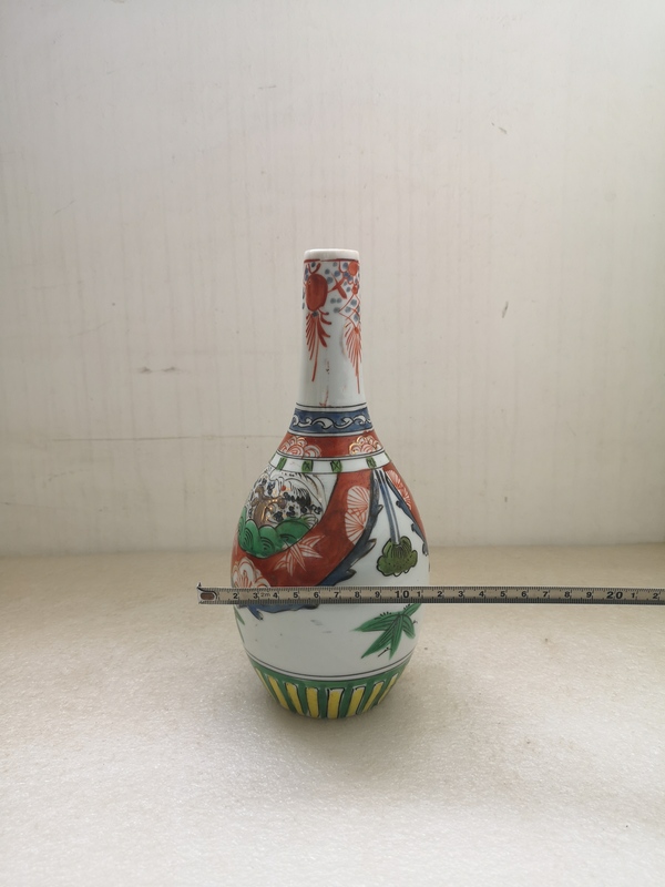 古玩陶瓷民國描金青花五彩瓶拍賣,當前價格398元