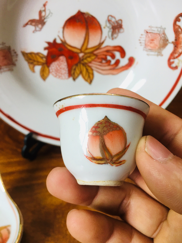古玩陶瓷礬紅彩描金福壽三多紋勺杯盤拍賣,當前價格688元