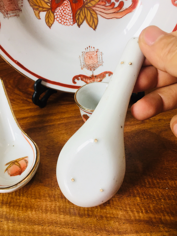 古玩陶瓷礬紅彩描金福壽三多紋勺杯盤拍賣,當前價格688元